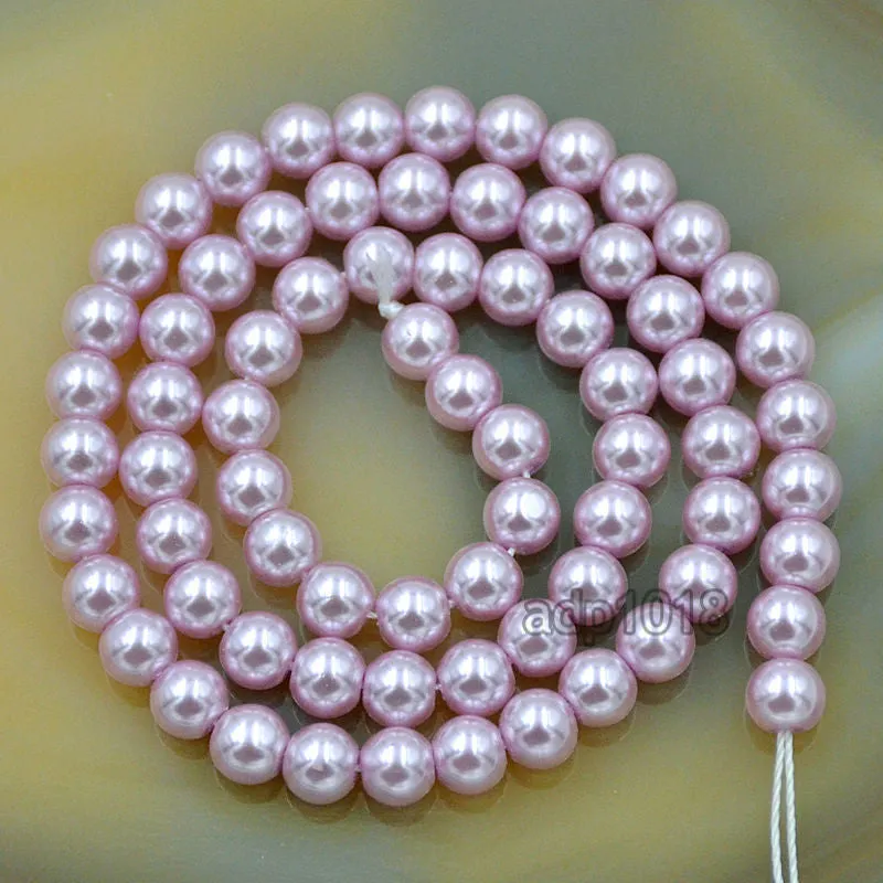 Czech Light Purple Satin Luster Glass Pearl Round Beads on a 15.5" Strand