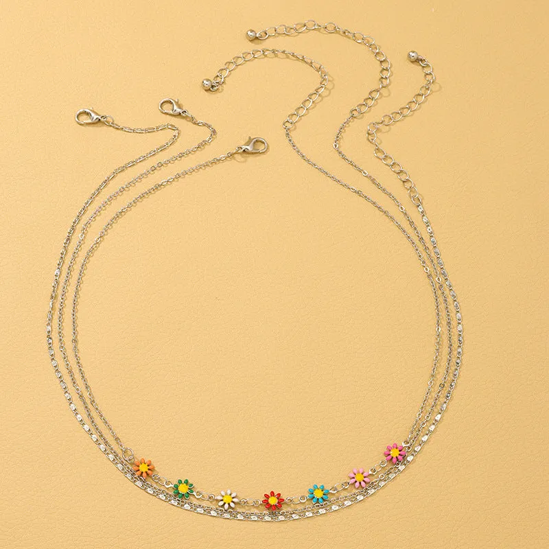 Dainty Daisy Glazed Flower Necklace Set - Elegant Jewelry Wholesale