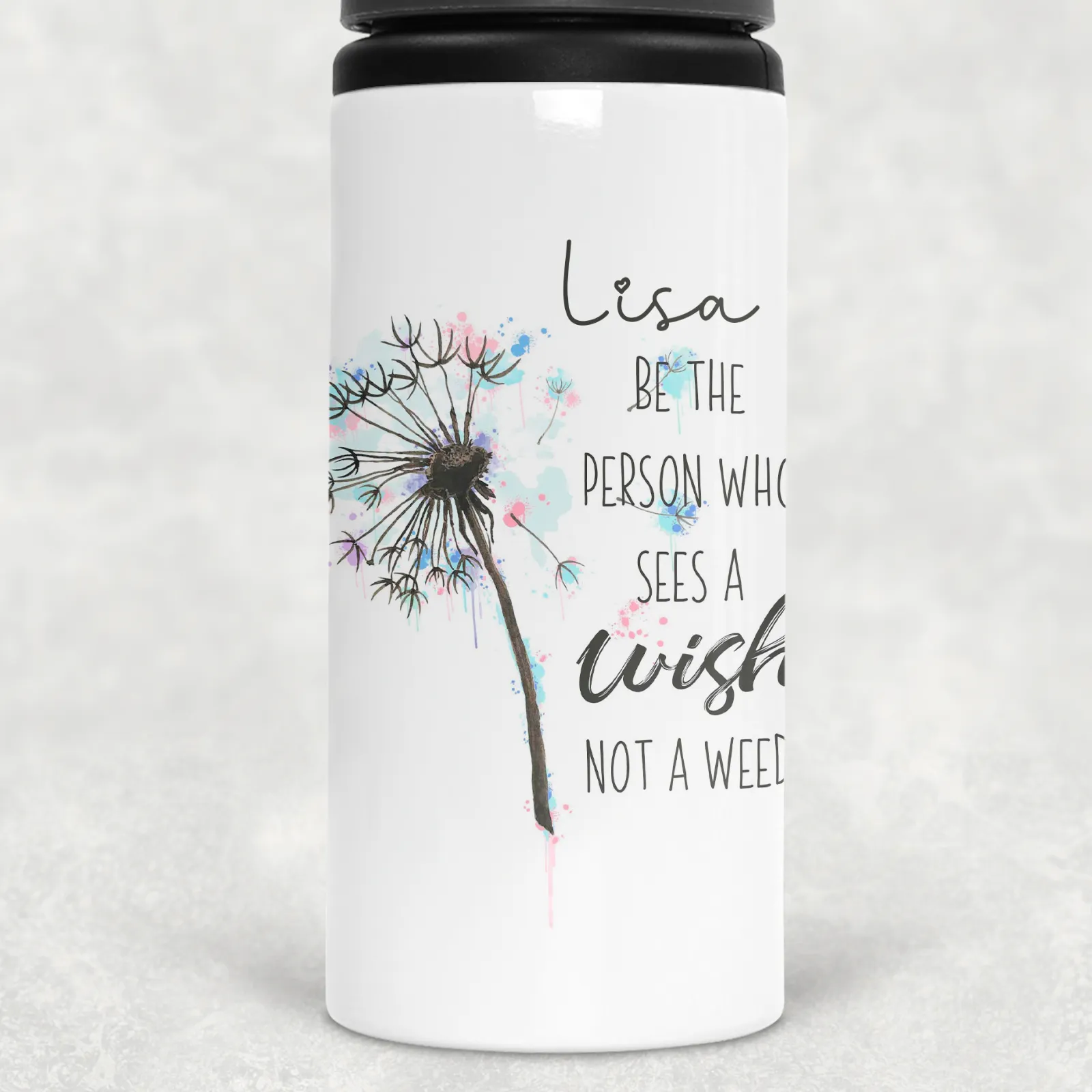 Dandelion See the Wish Not the Weed Personalised Aluminium Straw Water Bottle 650ml