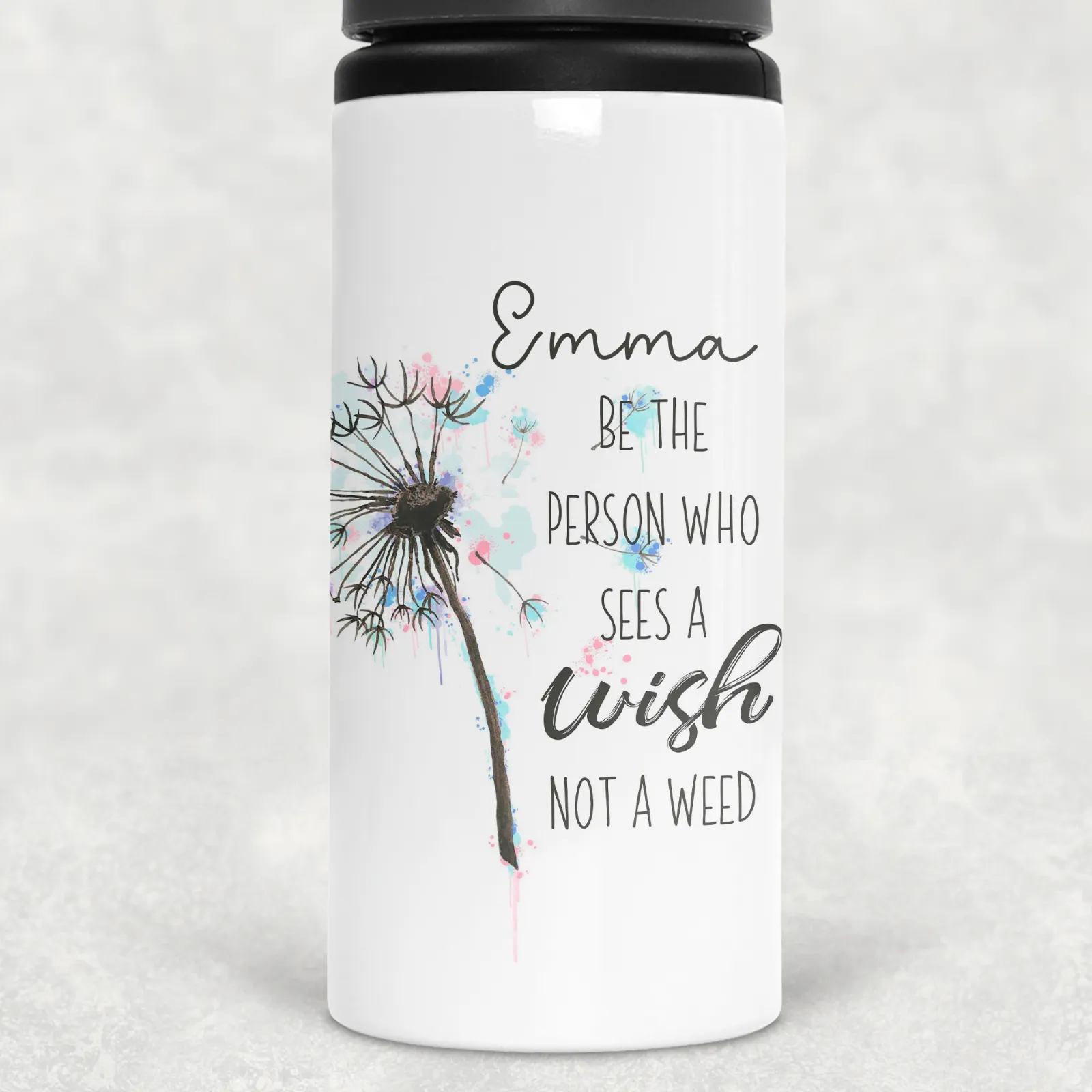 Dandelion See the Wish Not the Weed Personalised Aluminium Straw Water Bottle 650ml