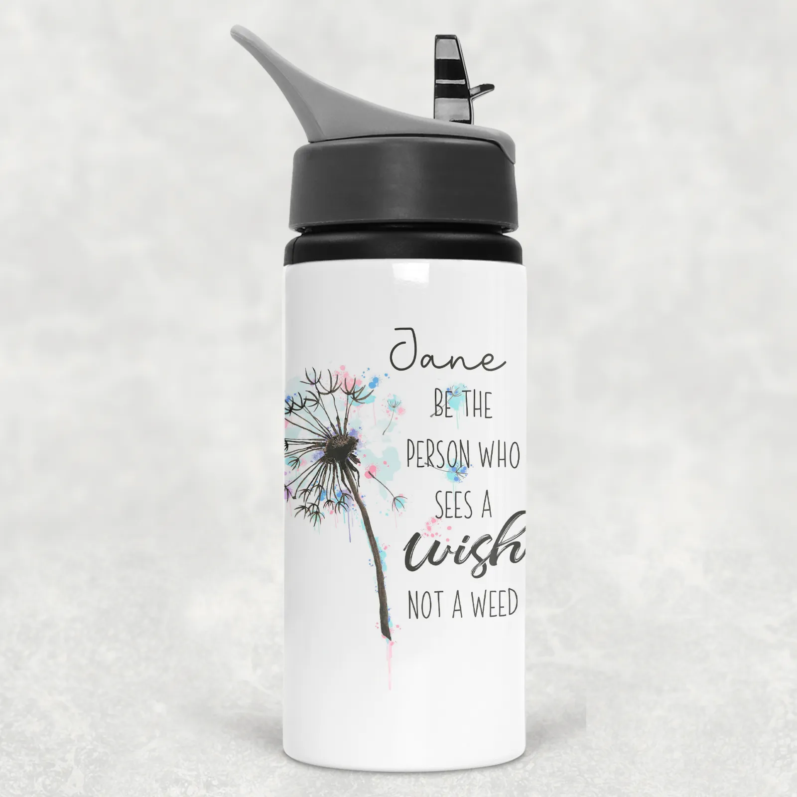 Dandelion See the Wish Not the Weed Personalised Aluminium Straw Water Bottle 650ml