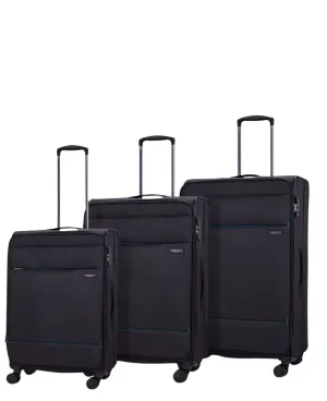 DELUXE Lite 8-Wheel Soft Shell Suitcase, Set of 3 - Black