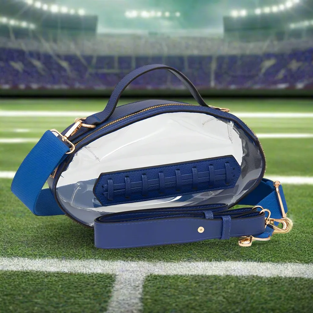 Football Shaped Transparent Crossbody Bag: Royal Blue