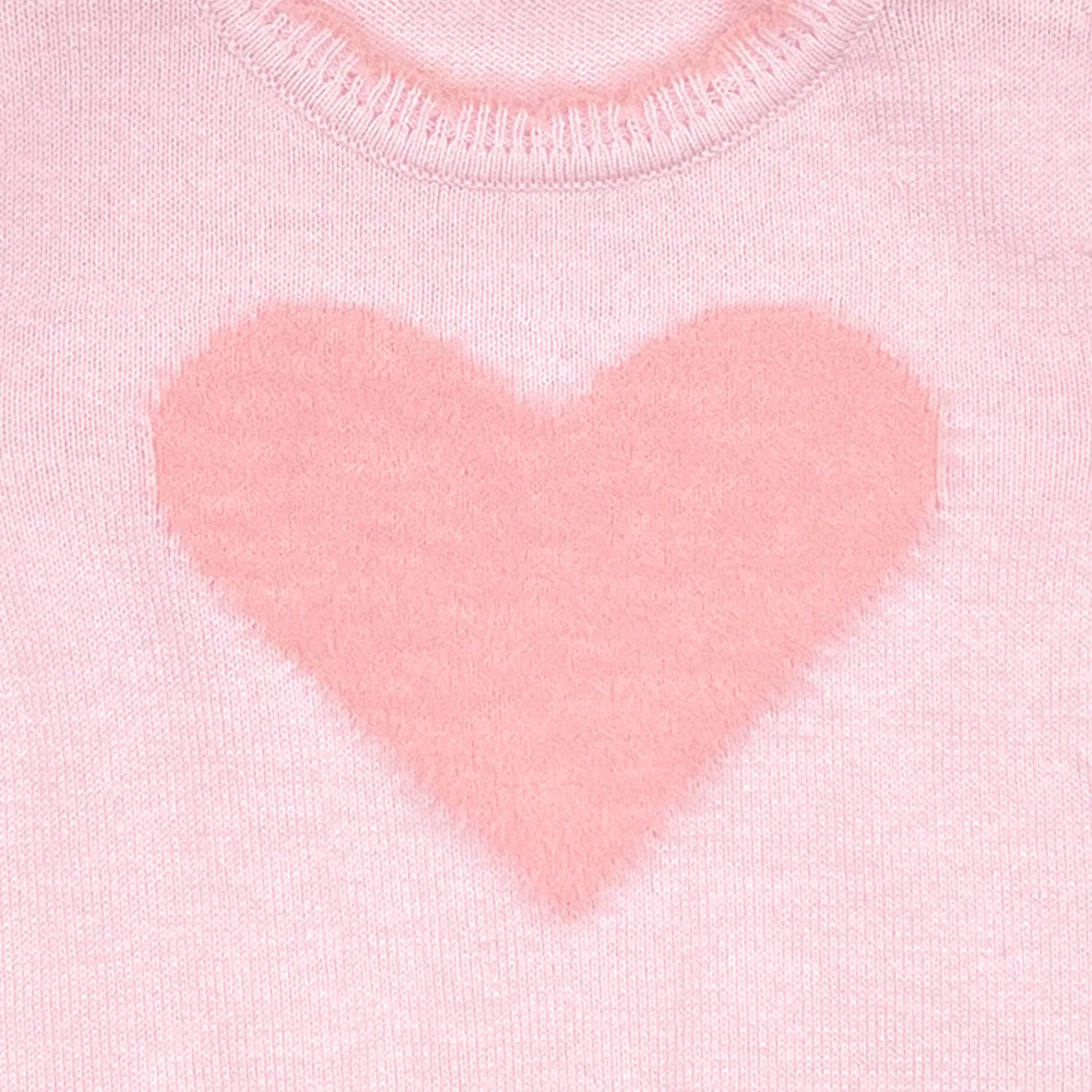 Fuzzy Heart Lightweight Knit Sweater in Pink