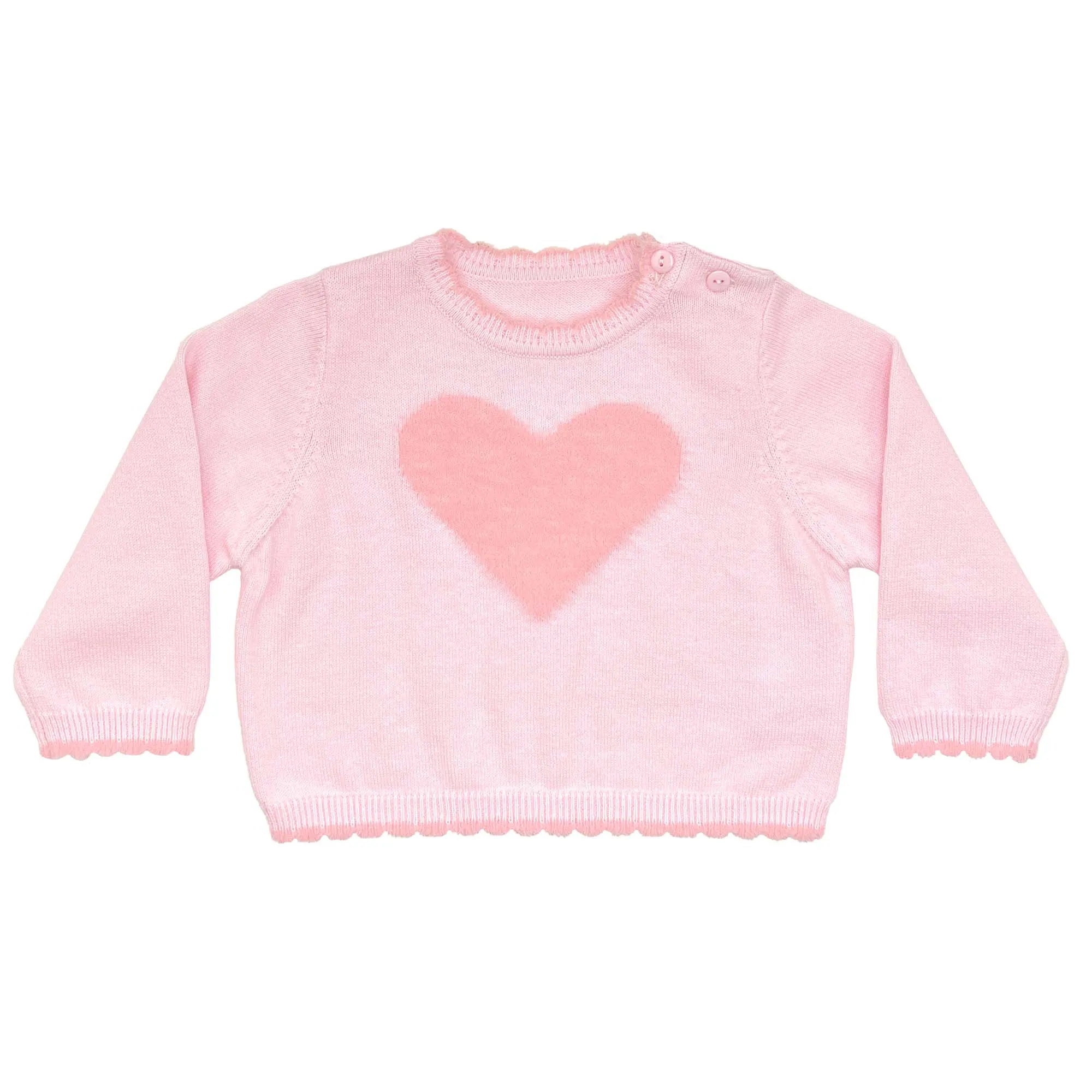 Fuzzy Heart Lightweight Knit Sweater in Pink