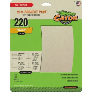 Gator 4443 Sanding Sheet, 11 in L, 9 in W, 220 Grit, Extra Fine, Aluminum Oxide Abrasive :PK  5: QUANTITY: 1