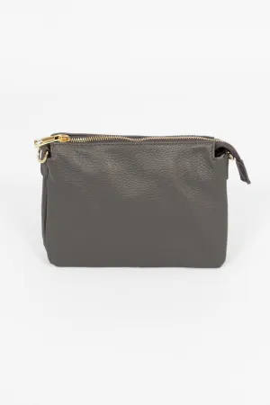 Gia - Italian Leather Crossbody Bag - Dark Grey, Pebbled