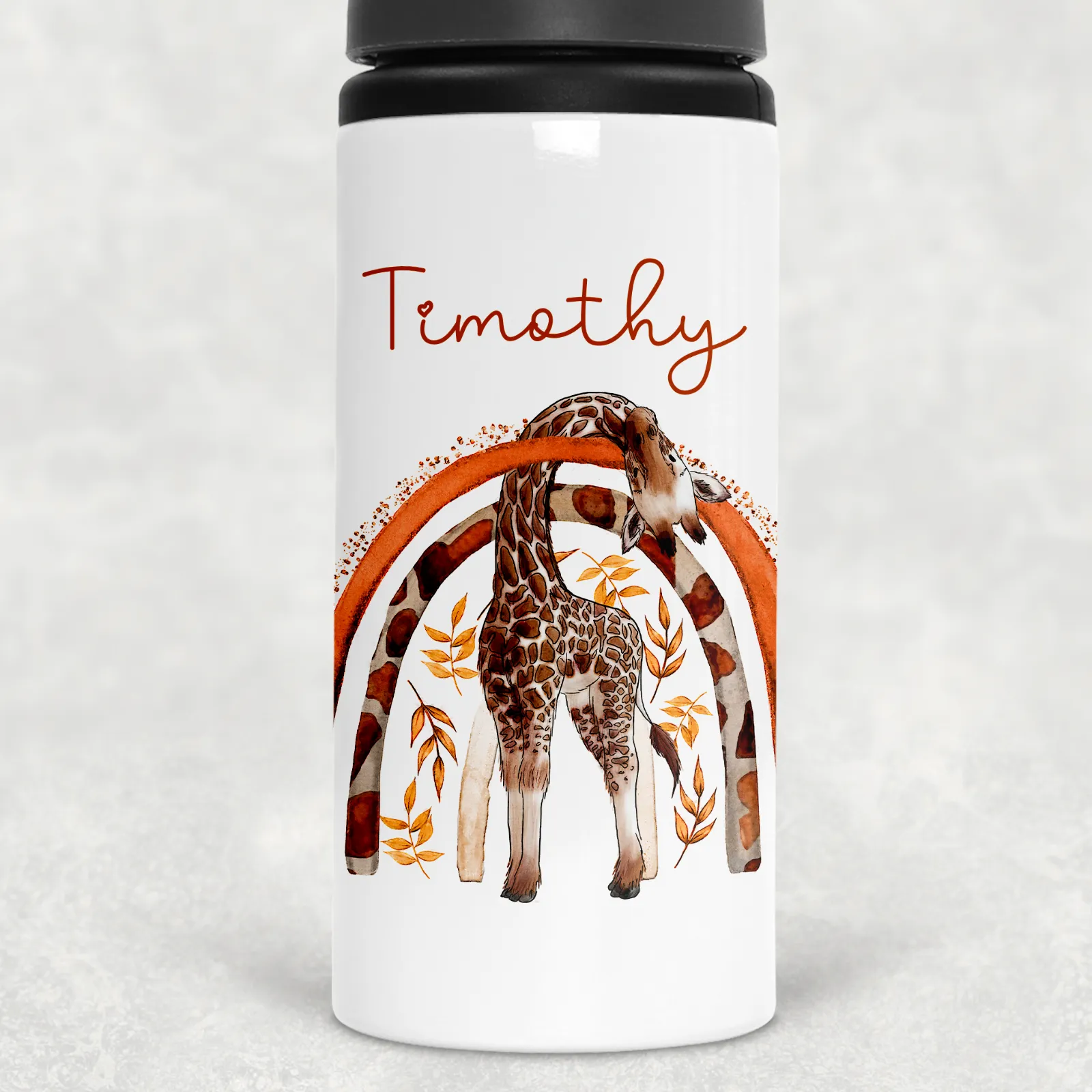 Giraffe Rainbow Personalised Aluminium Straw Water Bottle 650ml