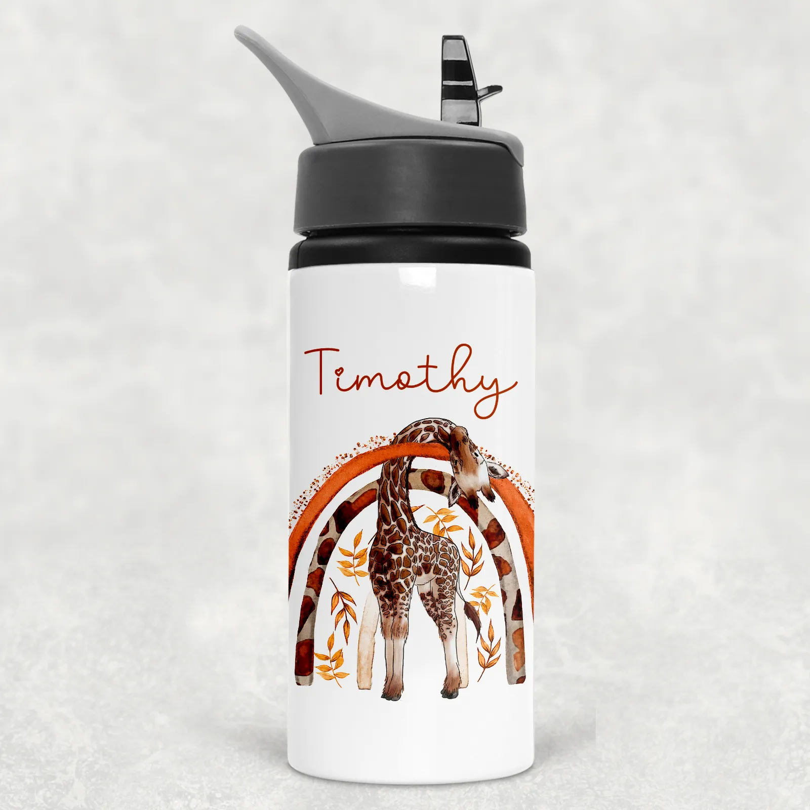 Giraffe Rainbow Personalised Aluminium Straw Water Bottle 650ml