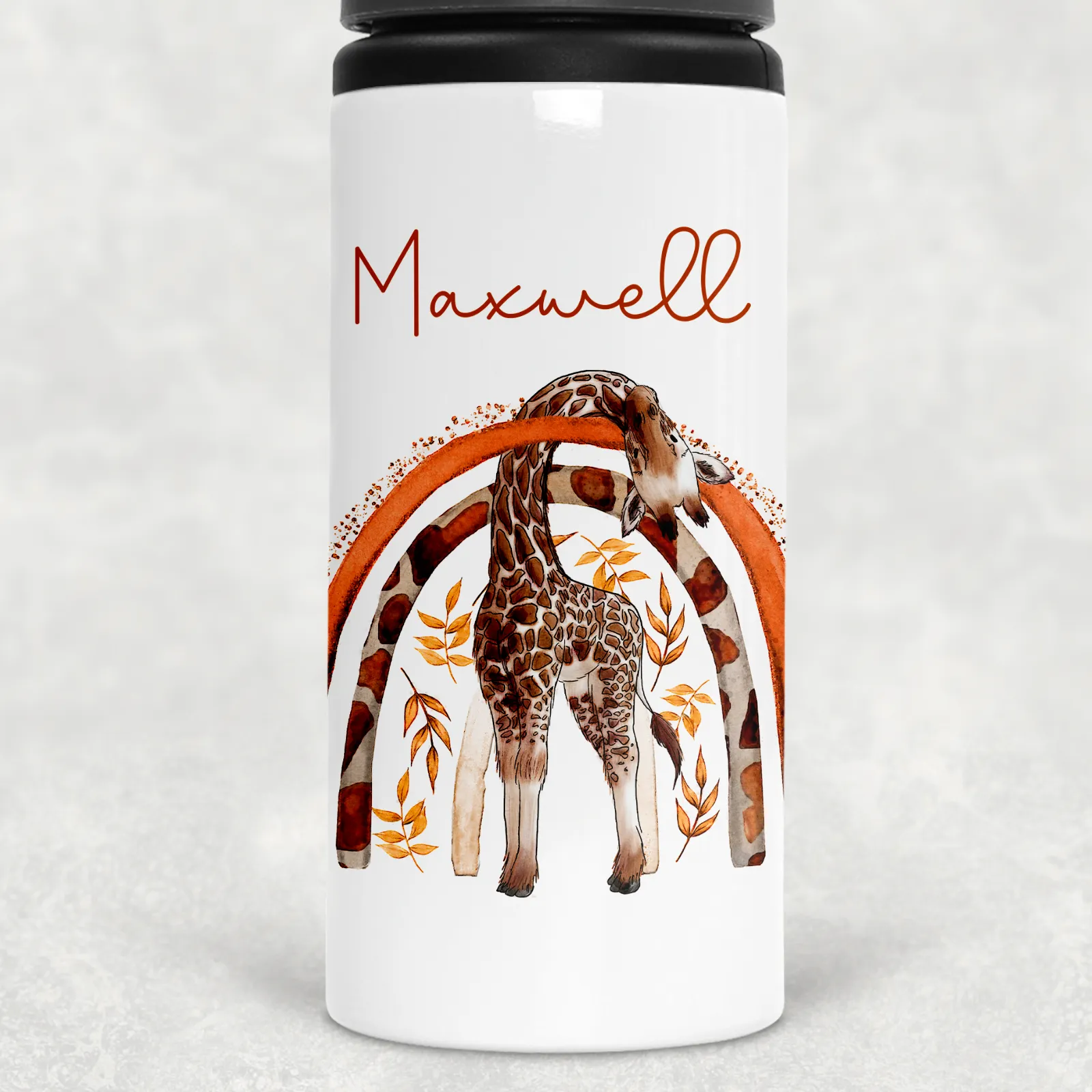 Giraffe Rainbow Personalised Aluminium Straw Water Bottle 650ml