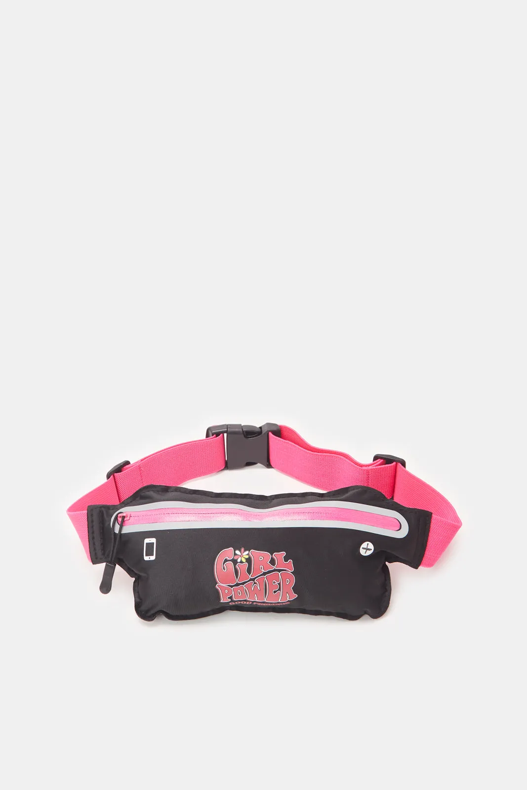 Girls Pink And Black Printed Waist Bag