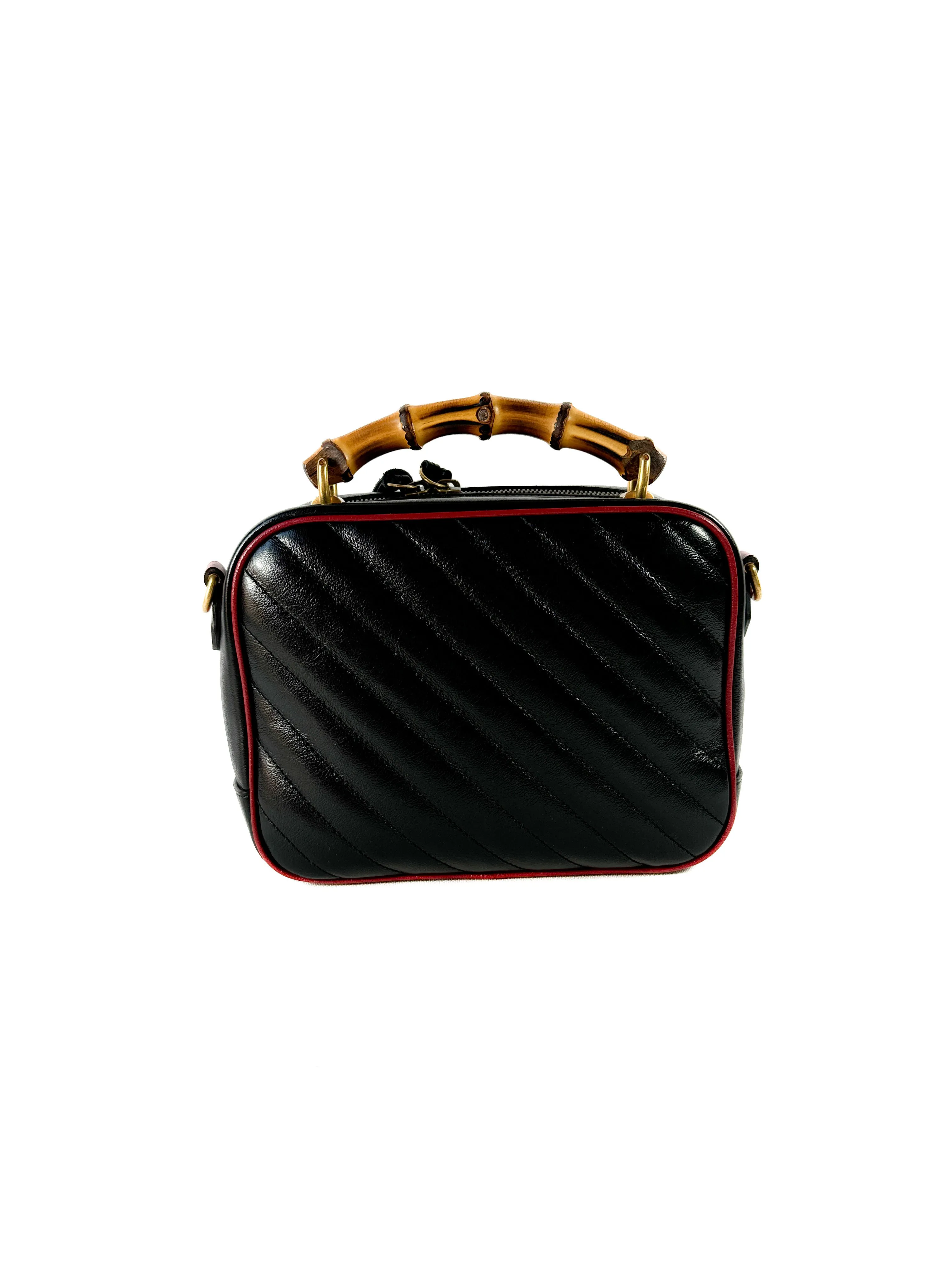 Gucci black red calfskin matelasse small Torcho GG bamboo Marmont bag