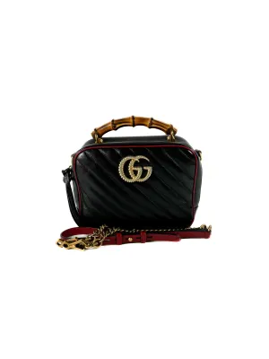 Gucci black red calfskin matelasse small Torcho GG bamboo Marmont bag