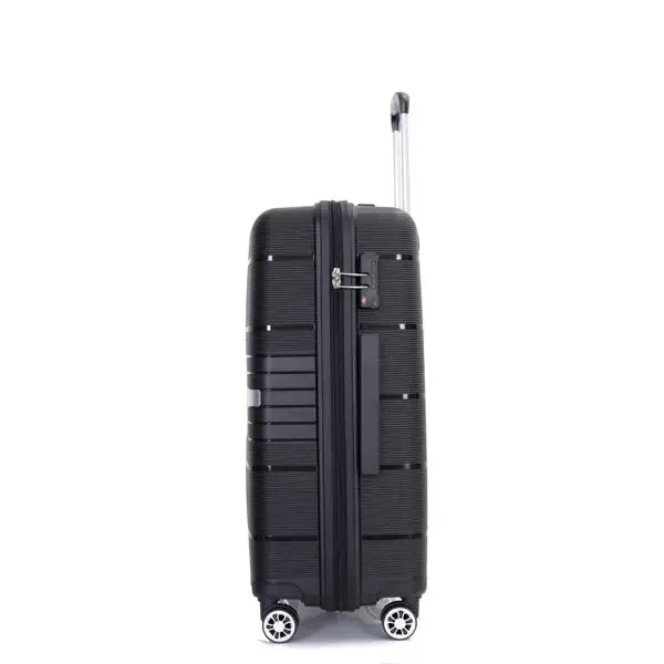 Hardshell Suitcase Double Spinner Wheels PP Luggage Sets Lightweight Durable Suitcase with TSA Lock,3-Piece Set (20/24/28) , Black