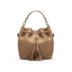 Kelly Woven Leather Bucket Bag - Taupe