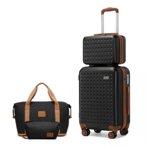 Kono 20" ABS Carry On Cabin Suitcase 4 Piece Travel Set - Black - Includes Vanity Case, Weekend Bag & Toiletry Bag