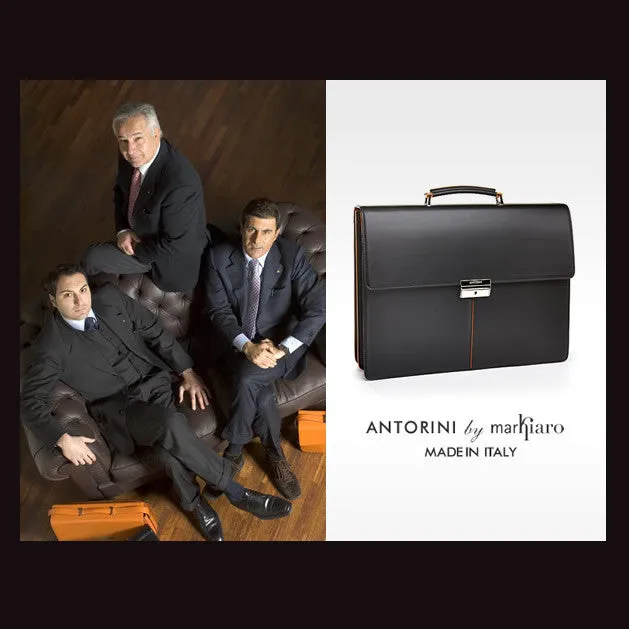 Leather Briefcase in Black and Orange