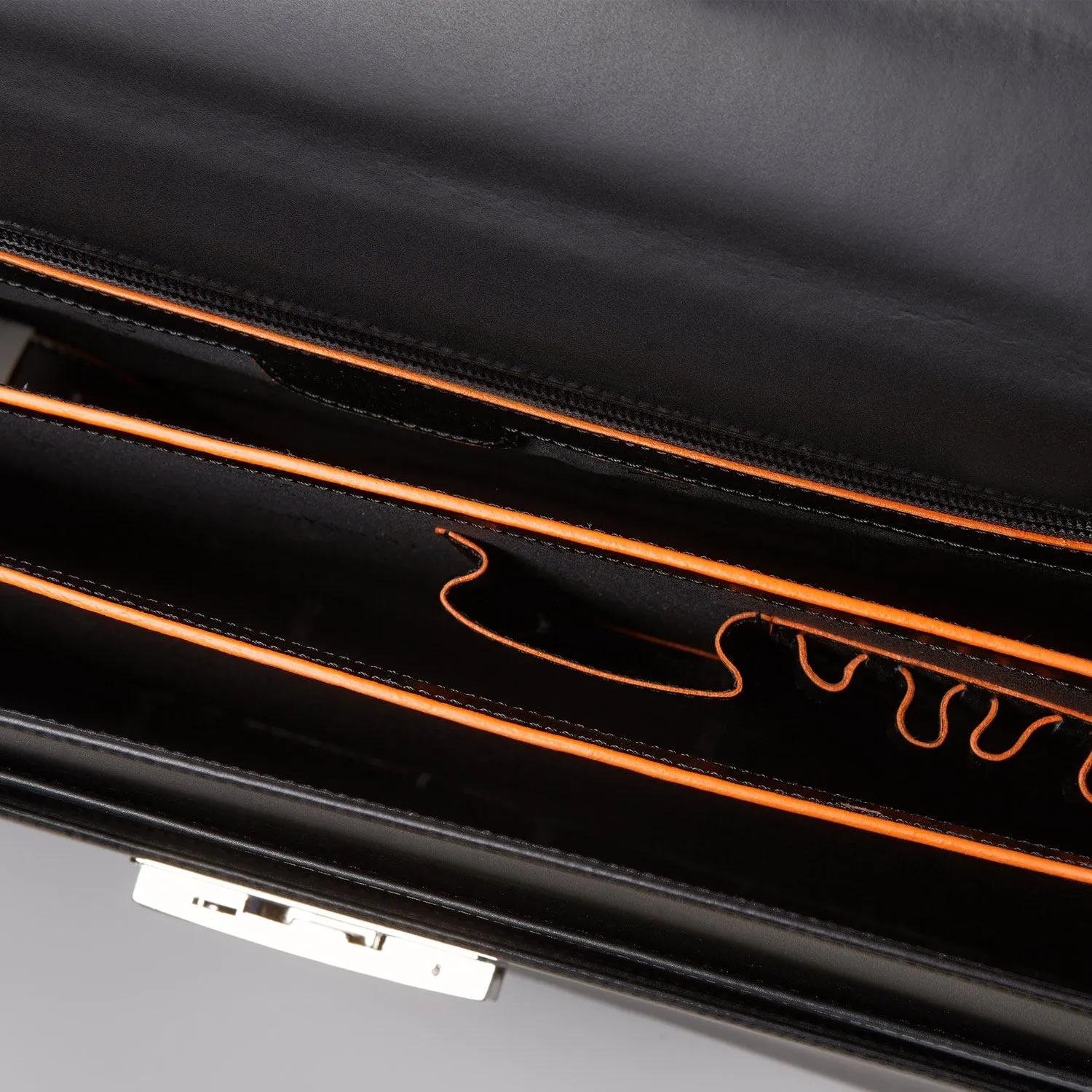 Leather Briefcase in Black and Orange