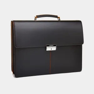 Leather Briefcase in Black and Orange