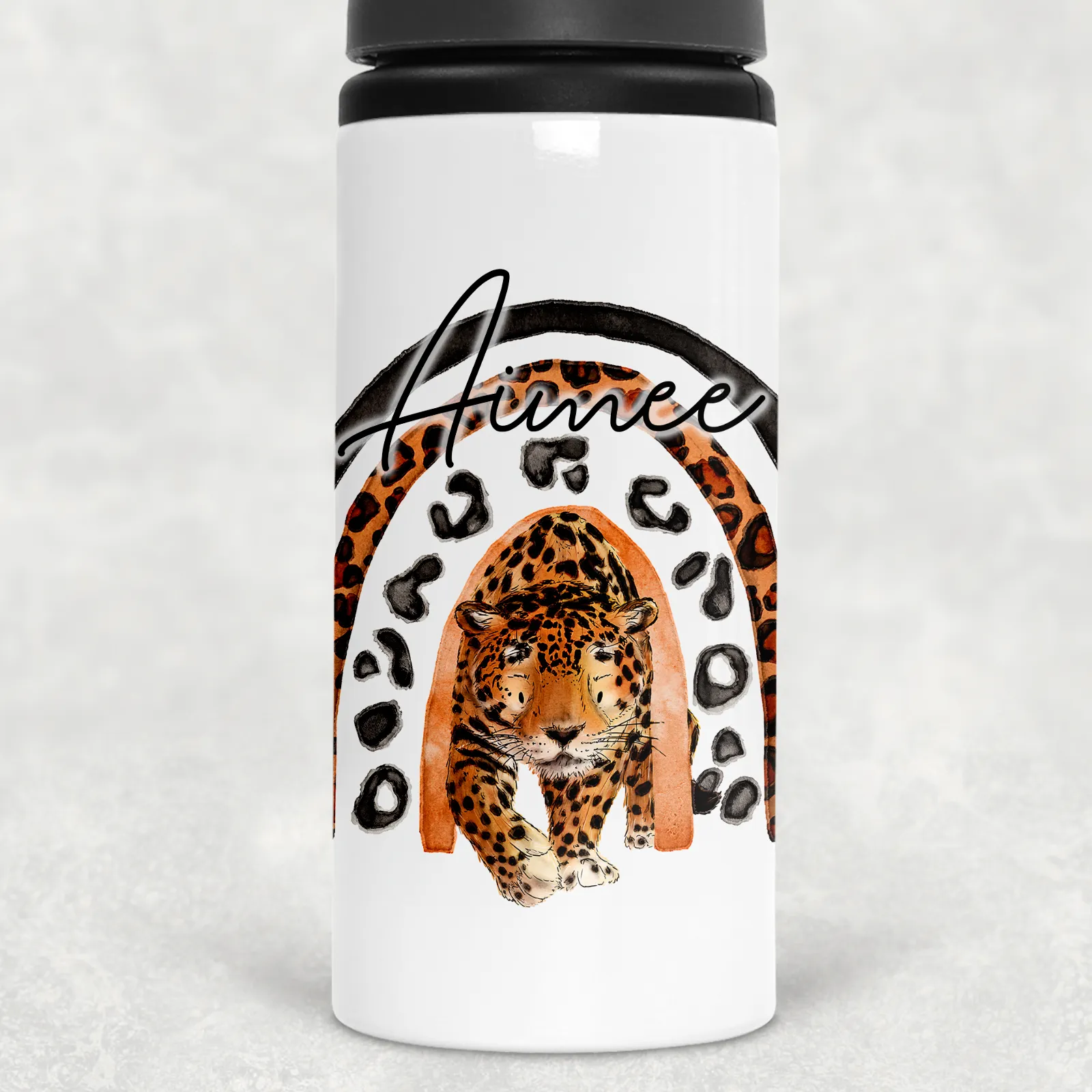 Leopard Rainbow Personalised Aluminium Straw Water Bottle 650ml