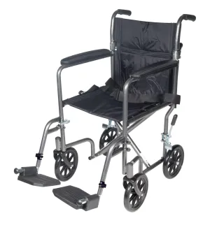 Lightweight Steel Transport Wheelchair, Fixed Full Arms, 17" Seat