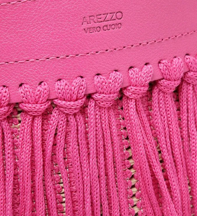 Luci Medium Pink Fringed Bucket Bag