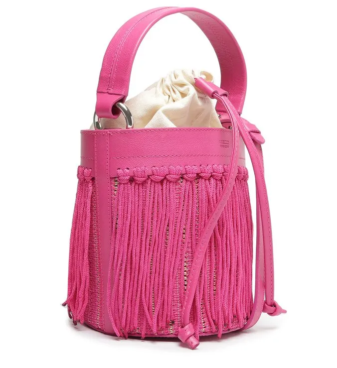 Luci Medium Pink Fringed Bucket Bag