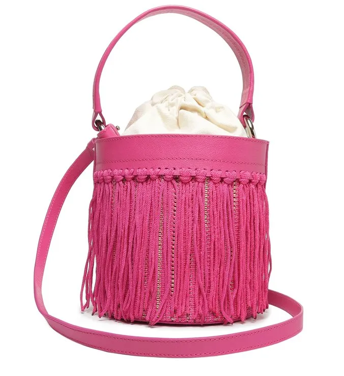 Luci Medium Pink Fringed Bucket Bag