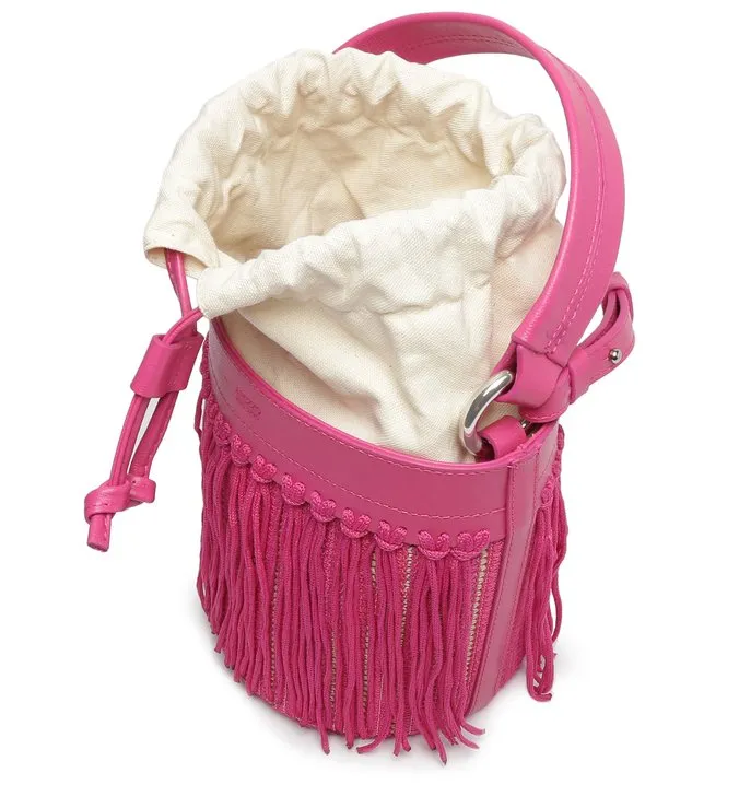 Luci Medium Pink Fringed Bucket Bag