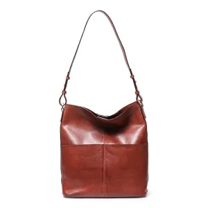 Medium Vegetable Tanned Leather Shoulder Bucket Bag