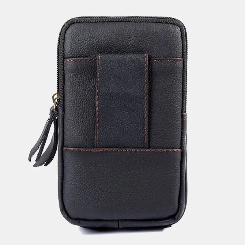 Men Genuine Leather Retro Business Waterproof 6.3 Inch Phone Bag Waist With Belt Loop