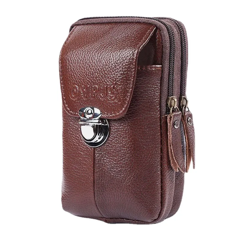 Men Genuine Leather Retro Business Waterproof 6.3 Inch Phone Bag Waist With Belt Loop