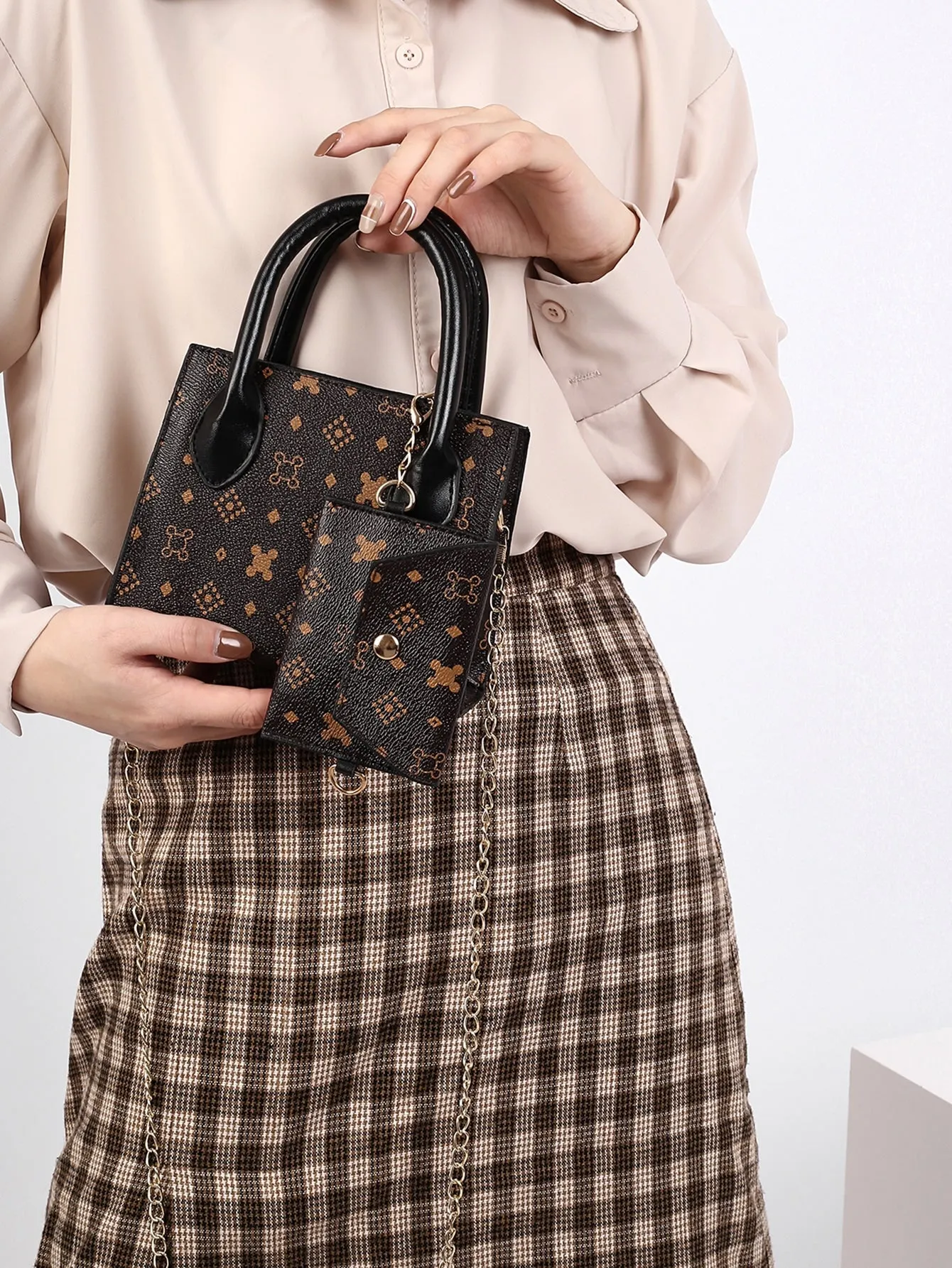 Minimalist Satchel Bag With Chain Crossbody Bag