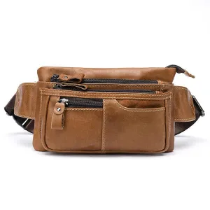 MVA Men Genuine Leather Zipper Casual Waist Bag