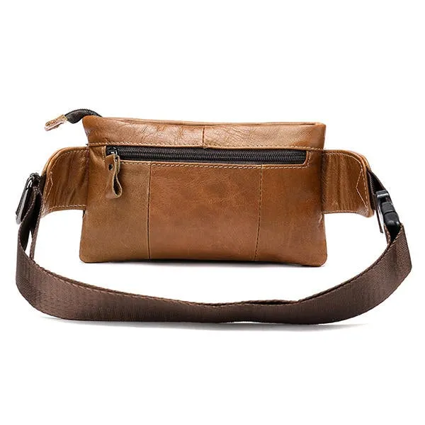 MVA Men Genuine Leather Zipper Casual Waist Bag