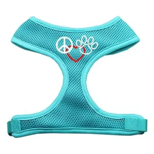 Peace, Love, Paw Design Soft Mesh Harnesses Aqua Medium