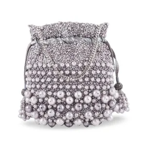 Pearl Bucket Pewter - Women's clutch bag for evening wear