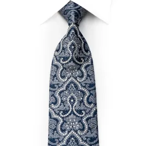 Perry Ellis Rhinestone Silk Necktie Damask On Navy With Silver Sparkles