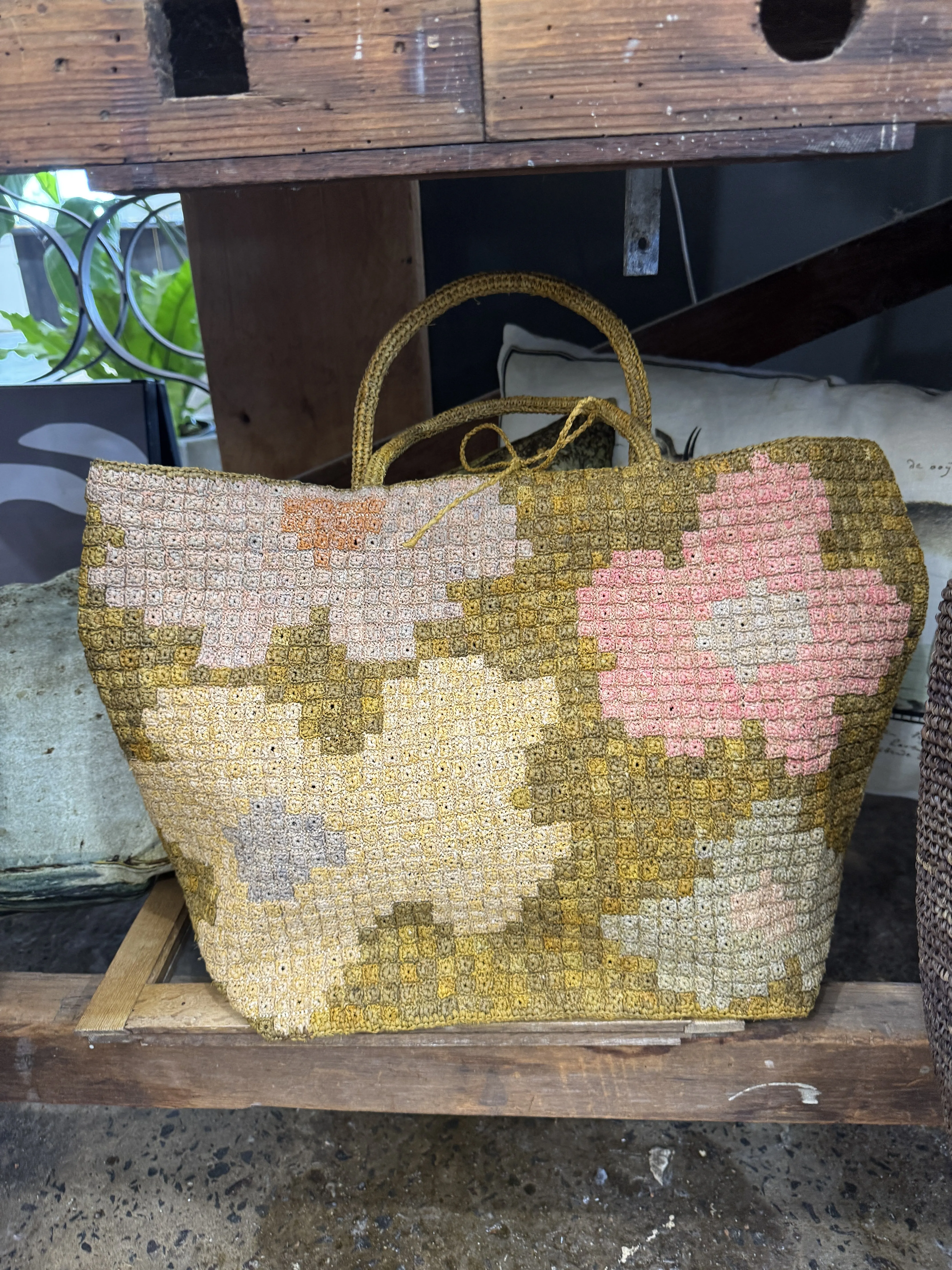 Pixelated flower tote