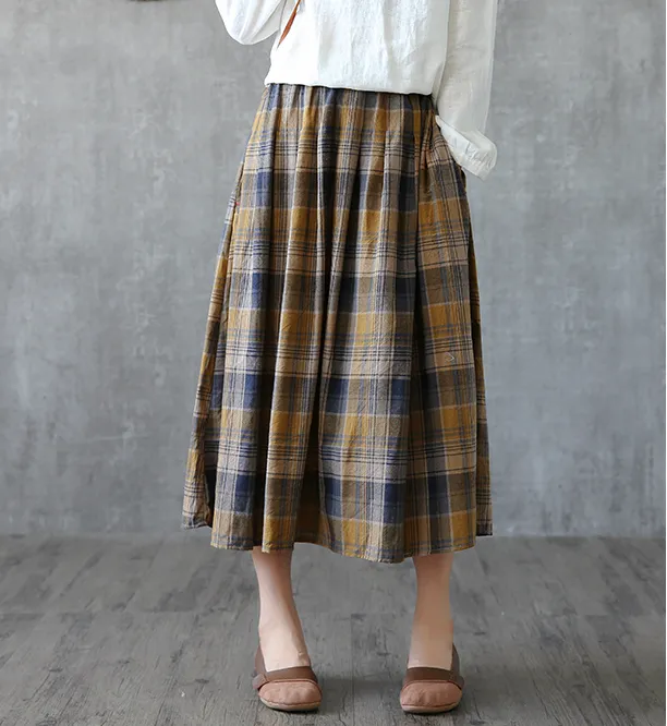 Plaid Casual Cotton linen loose fitting Women's Skirts  DZA2005264