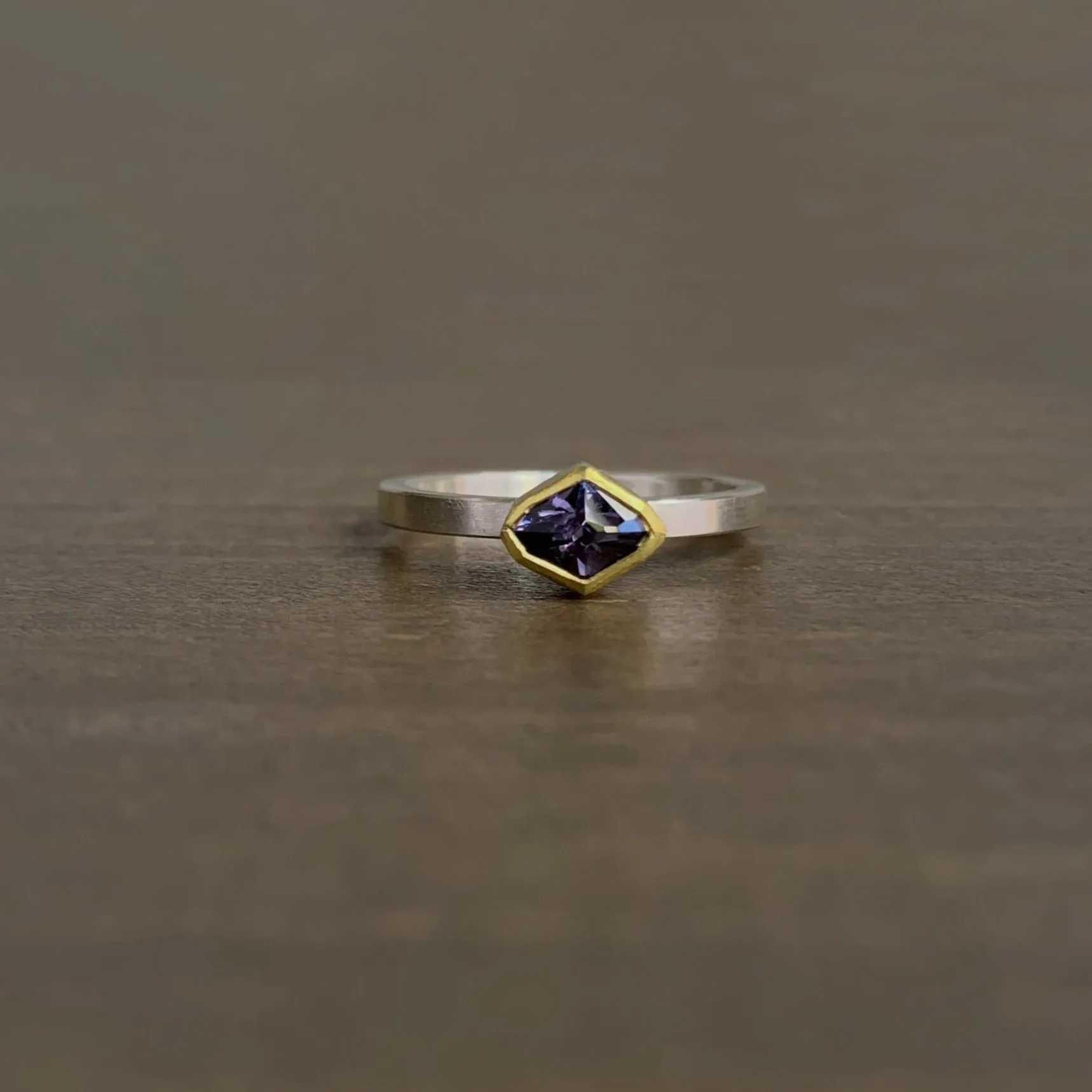 Purple Spinel East-West Geometric Ring