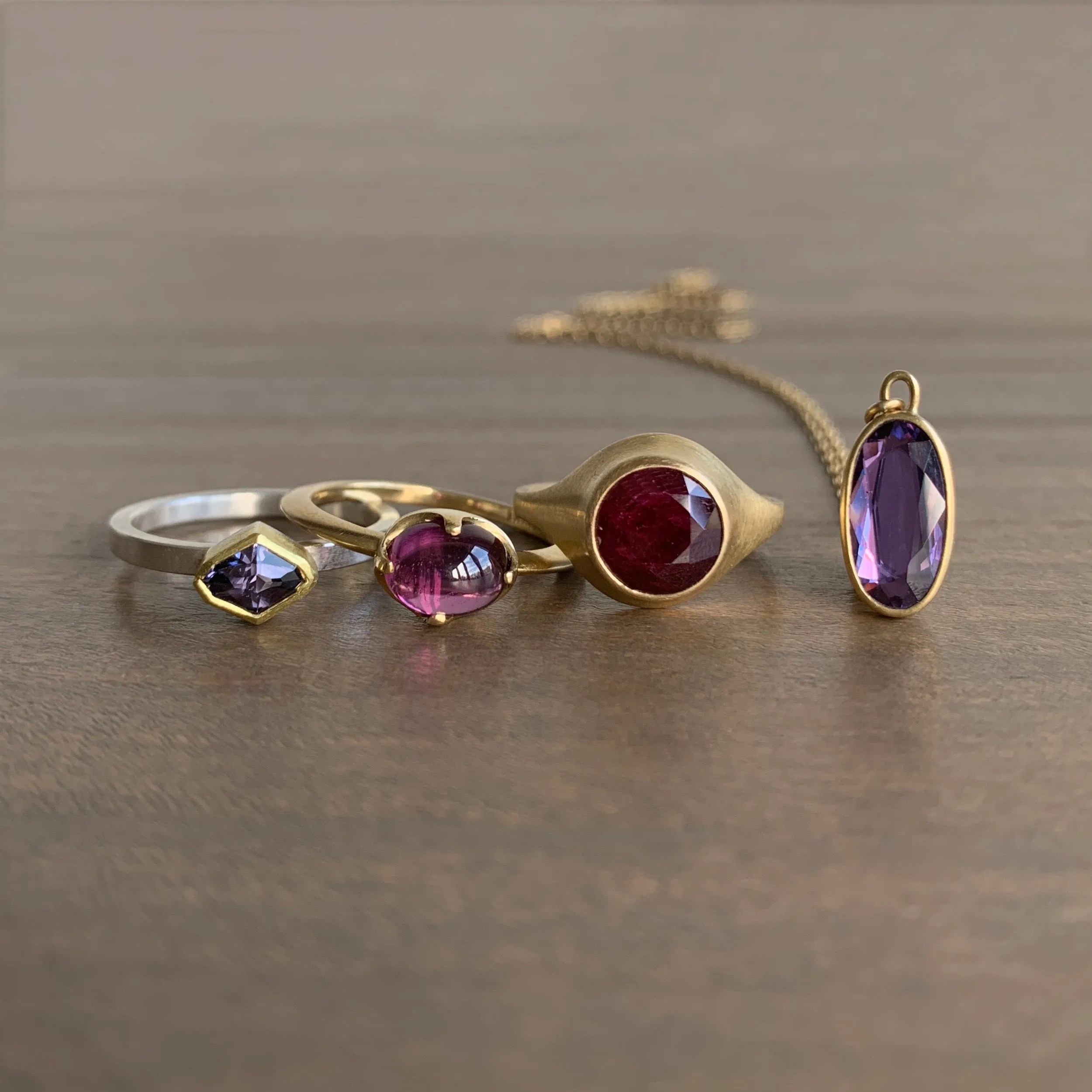 Purple Spinel East-West Geometric Ring