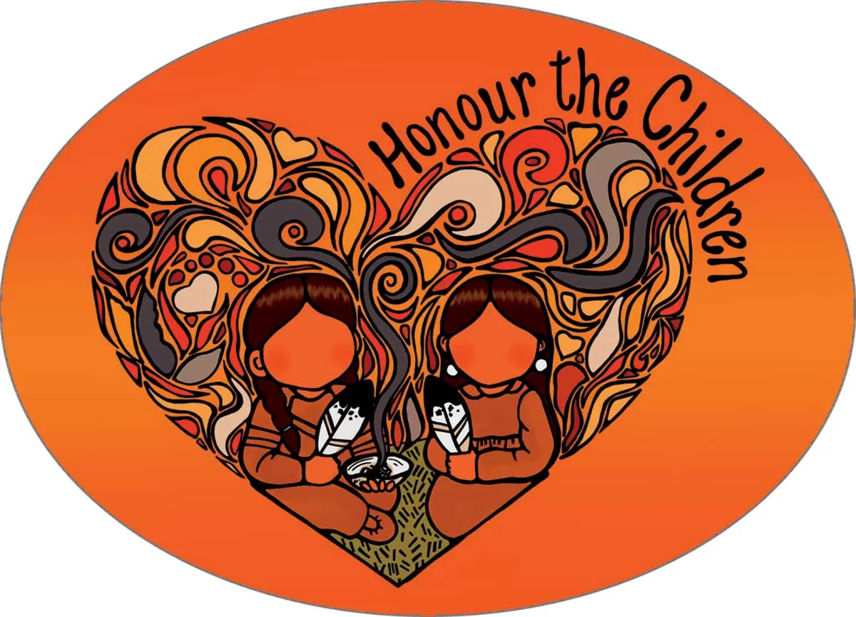 "Honour the Children" sticker art by Indigenous Artist Jackie Traverse