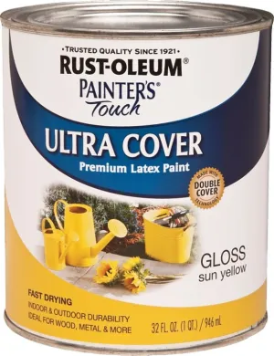 Rust-Oleum 1945502 Enamel Paint, Water, Gloss, Sun Yellow, 1 qt, Can, 120 sq-ft Coverage Area :QUART: QUANTITY: 1