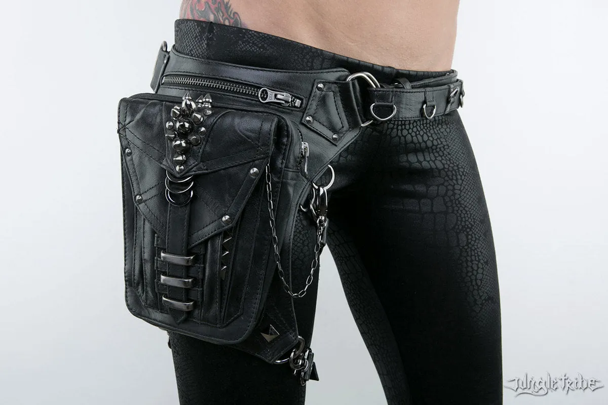 Shark Bite Black Leather Hip Holster Waist Bag