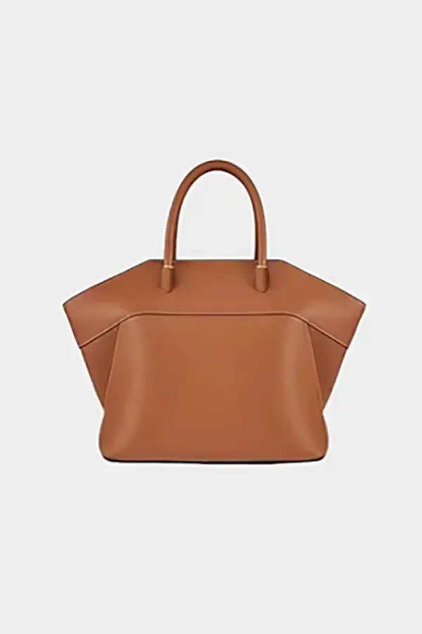 Soft Leather Top Handle Trapezoid Handbag