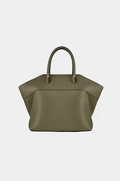 Soft Leather Top Handle Trapezoid Handbag