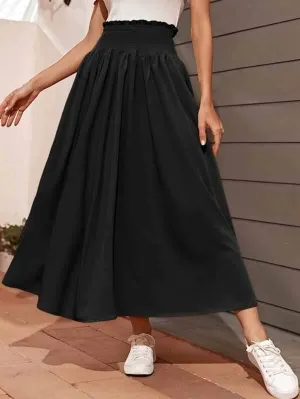 Solid Paperbag Waist Flared Skirt