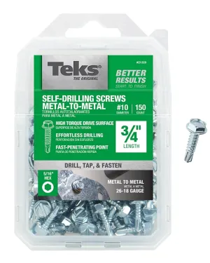 Teks 21320 Screw, #10 Thread, 3/4 in L, High-Low Thread, Hex Drive, Self-Tapping, Sharp, Type 3 Point, Steel, Zinc :PK150: QUANTITY: 1