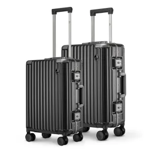 THE CLOWNFISH Combo of 2 Stark Series Luggage Polycarbonate Hard Case Suitcases Eight Wheel Trolley Bags with Double TSA Locks- Sooty Black (Medium 67 cm-26 inch, Small 57 cm-22 inch)